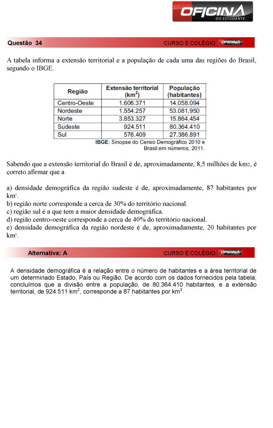 Fuvest 2013: correção da questão 34 da primeria fase do vestibular