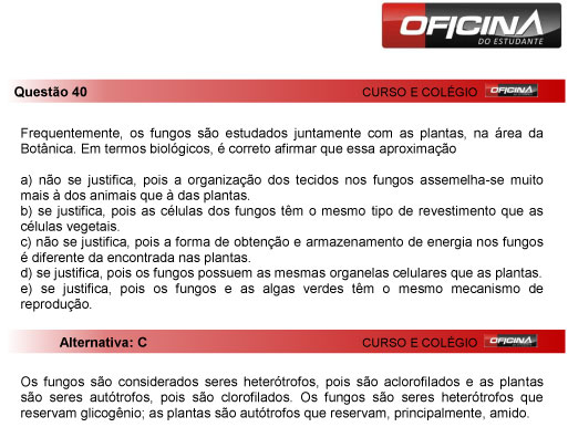 Fuvest 2013: correção da questão 40 da primeria fase do vestibular