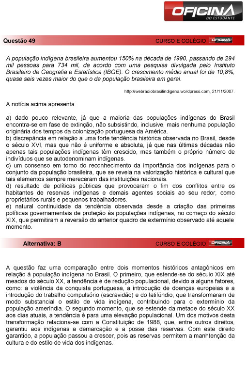 Fuvest 2013: correção da questão 49 da primeria fase do vestibular