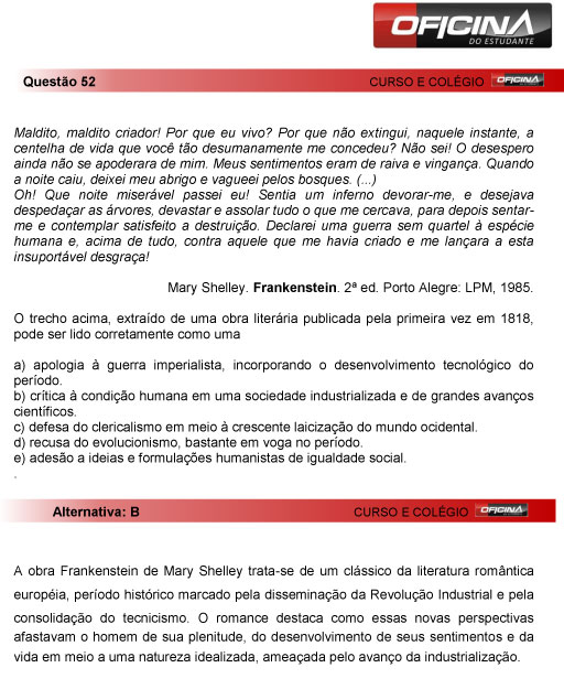 Fuvest 2013: correção da questão 52 da primeria fase do vestibular