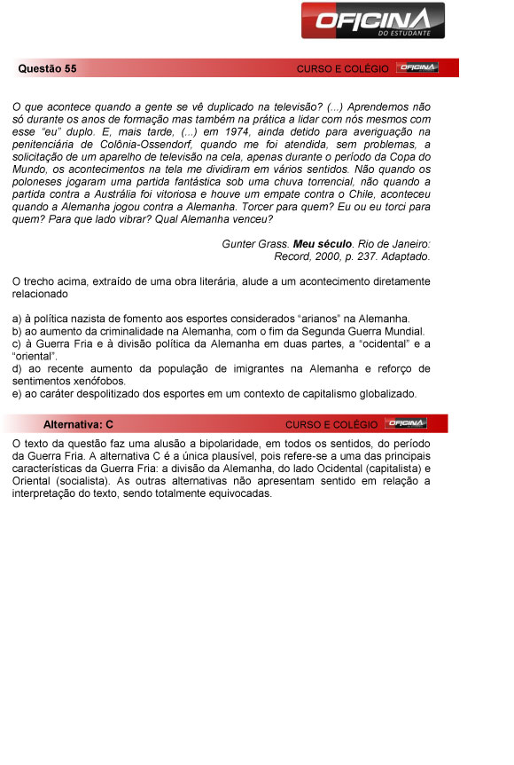 Fuvest 2013: correção da questão 55 da primeria fase do vestibular