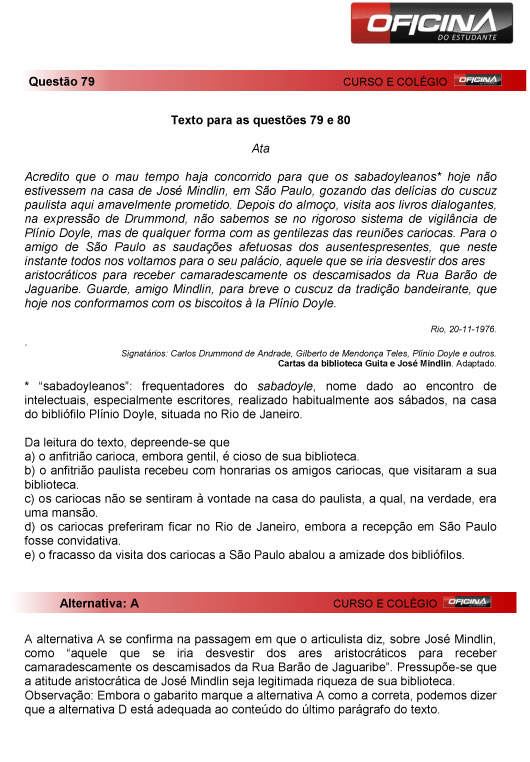 Fuvest 2013: correção da questão 79 da primeira fase do vestibular