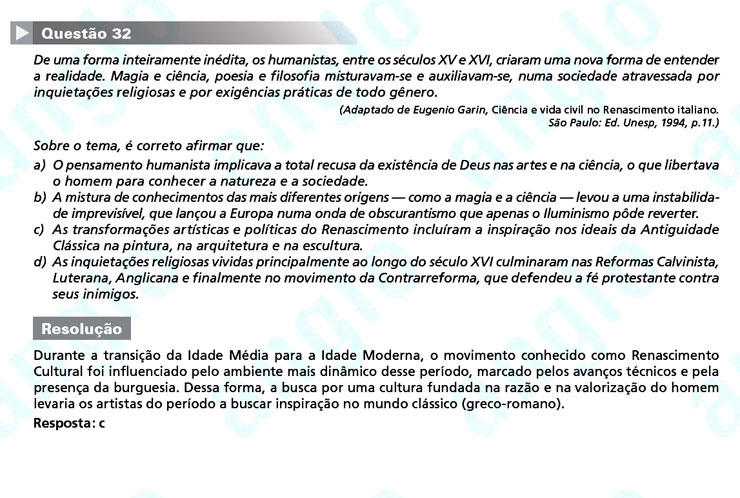 Primeira fase Unicamp 2012: Questão 32 (prova Q e Z)
