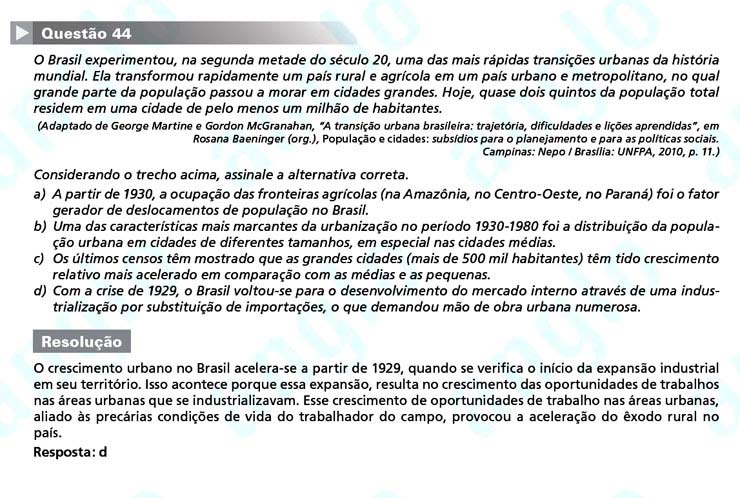 Primeira fase Unicamp 2012: Questão 44 (prova Q e Z)