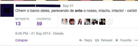 Tem como significado na presença de, em frente a. O correto seria o autor do tweet ter dito: Olha o barco deles, perecendo ante ao nosso. Além disso, o advérbio diante se escreve junto. Tem como significado na presença de, em frente a. O correto seria o autor do tweet ter dito: Olha o barco deles, perecendo ante ao nosso. Além disso, o advérbio diante se escreve junto.