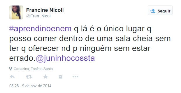 A zoeira não tem fim: candidatos aproveitam a rede social para criar memes e brincadeiras sobre o Enem, que acontece no fim de semana dos dias 8 e 9 de novembro A zoeira não tem fim: candidatos aproveitam a rede social para criar memes e brincadeiras sobre o Enem, que acontece no fim de semana dos dias 8 e 9 de novembro