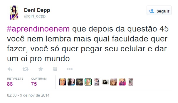 A zoeira não tem fim: candidatos aproveitam a rede social para criar memes e brincadeiras sobre o Enem, que acontece no fim de semana dos dias 8 e 9 de novembro