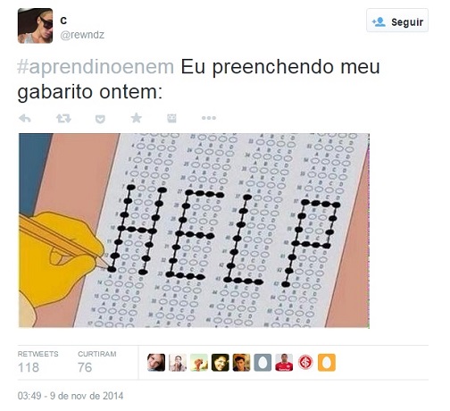 A zoeira não tem fim: candidatos aproveitam a rede social para criar memes e brincadeiras sobre o Enem, que acontece no fim de semana dos dias 8 e 9 de novembro