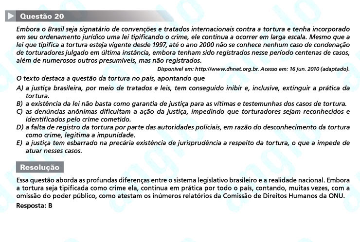 Enem 2011: Questão 20 – Ciências Humanas (prova azul)