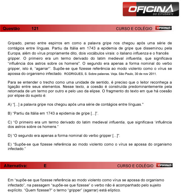 Enem 2013 – Correção da questão  121 – Linguagens e Códigos