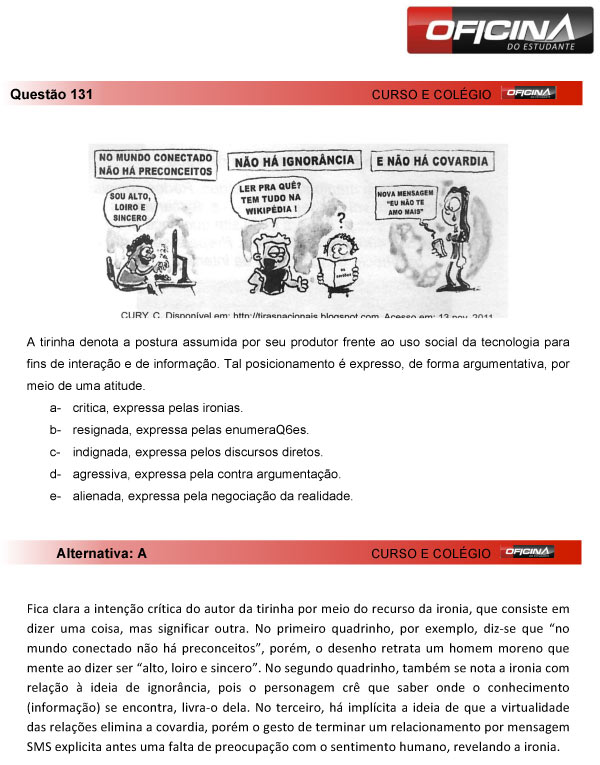 Enem 2013 – Correção da questão  131 – Linguagens e Códigos