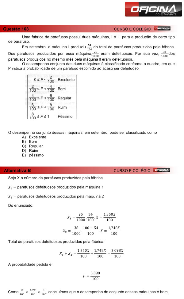 Enem 2013 – Correção da questão 168 – Matemática