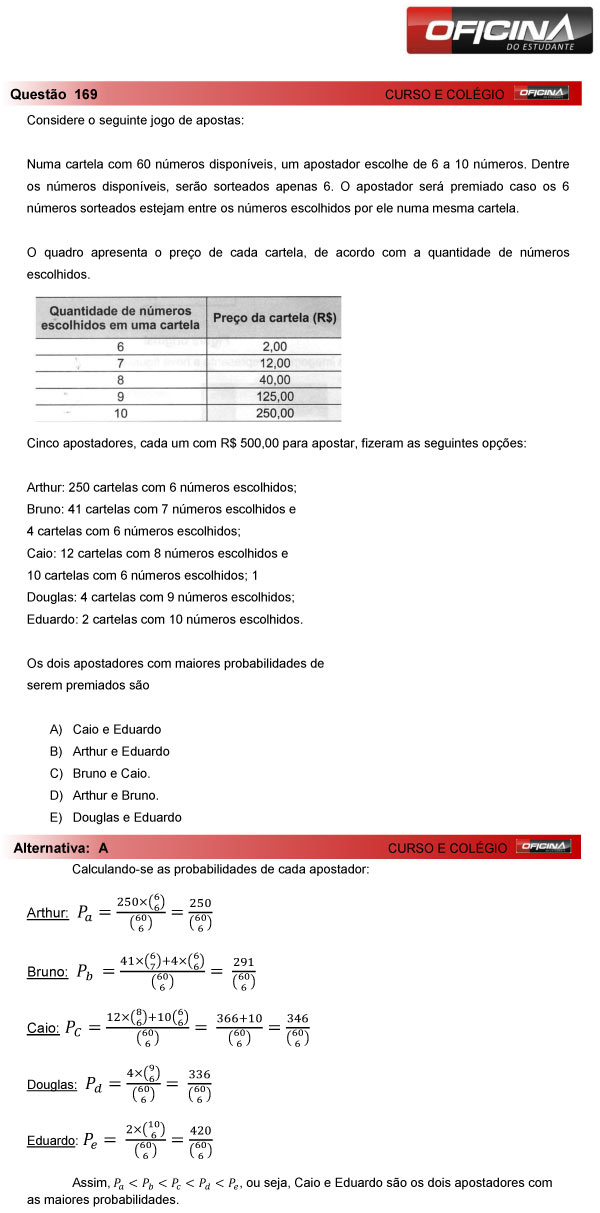 Enem 2013 – Correção da questão 169 – Matemática