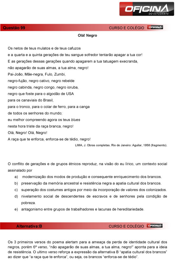 Enem 2013 – Correção da questão  99 – Linguagens e Códigos