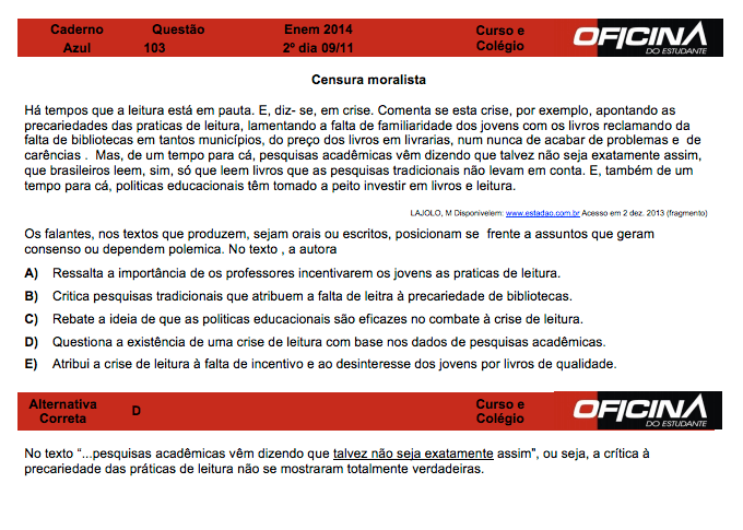 Enem 2014: correção da questão 103