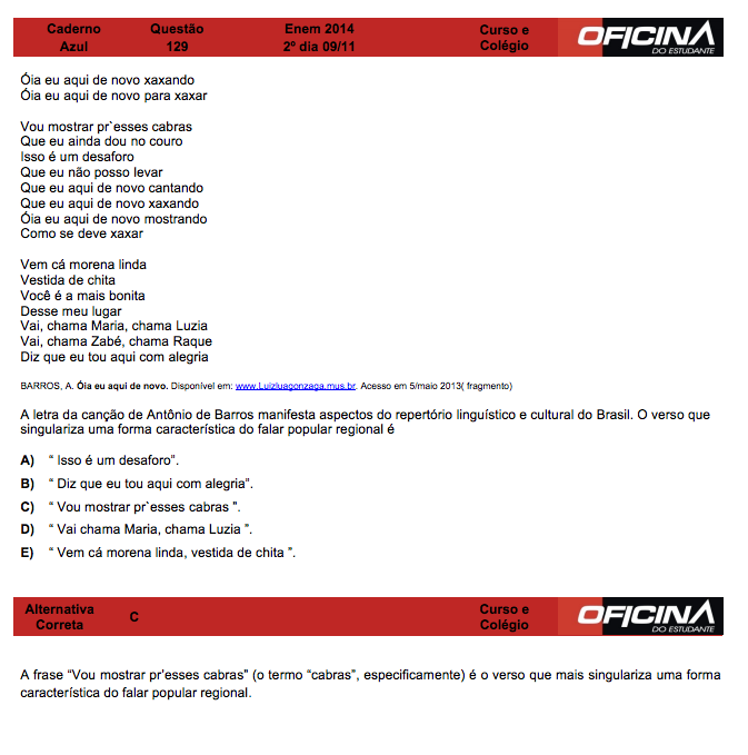 Enem 2014: correção da questão 129