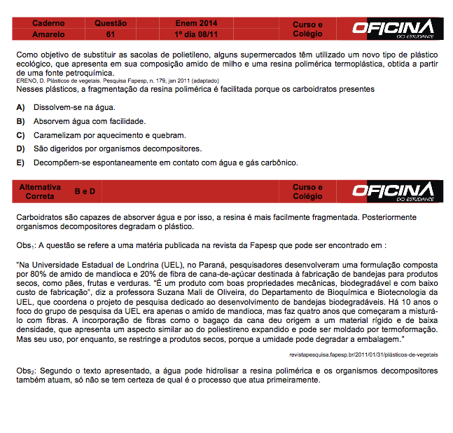Enem 2014: correção da questão 61