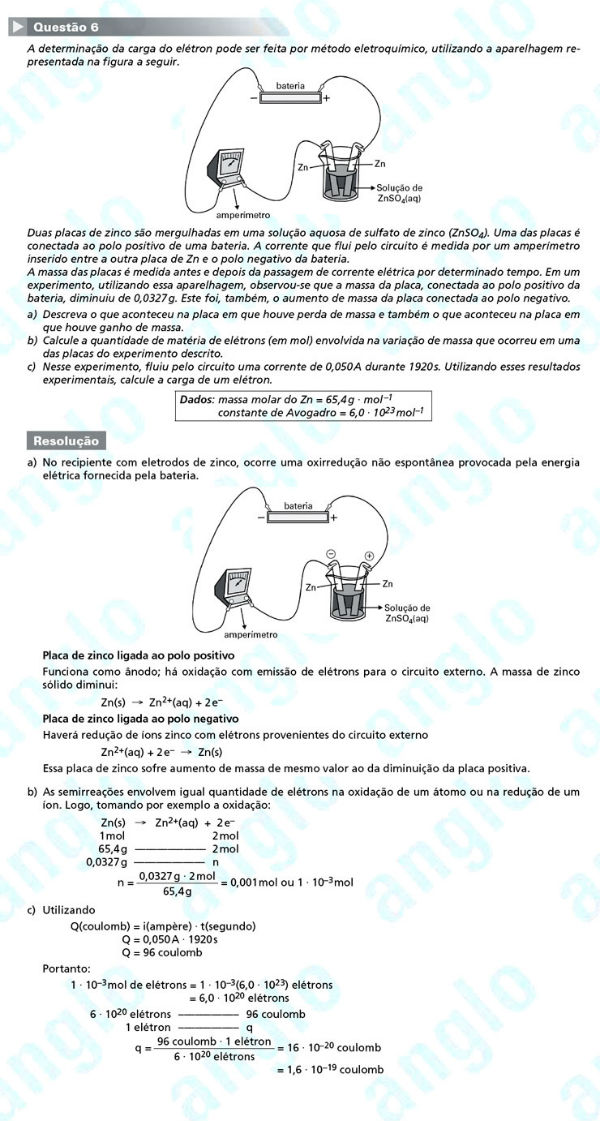 Fuvest 2012: Questão 6 (segunda fase) – conhecimentos específicos – prova de química