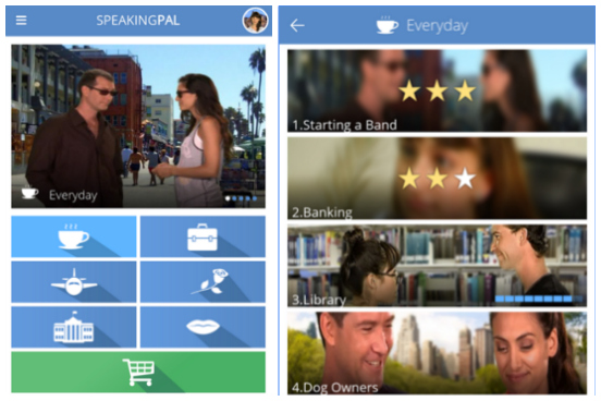 Direcionado exclusivamente para o treino do inglês, o SpeakingPal permite que você aprenda e pratique o idioma através de diversas lições sobre os mais variados temas. Cada lição traz um vídeo de pessoas conversando, em inglês e sem legendas, sobre um determinado assunto. Sua tarefa é compreender o máximo possível desse diálogo para só depois ter acesso à transcrição das falas. O app está disponível para download gratuito para Android e para iOS. (Imagem: Reprodução) Direcionado exclusivamente para o treino do inglês, o SpeakingPal permite que você aprenda e pratique o idioma através de diversas lições sobre os mais variados temas. Cada lição traz um vídeo de pessoas conversando, em inglês e sem legendas, sobre um determinado assunto. Sua tarefa é compreender o máximo possível desse diálogo para só depois ter acesso à transcrição das falas. O app está disponível para download gratuito para Android e para iOS. (Imagem: Reprodução)