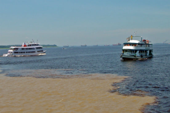 Um dos fenômenos naturais mais conhecidos da bacia Amazônica é a pororoca, que acontece devido ao encontro das águas do mar com as do rio. Com isso, são formadas grandes e fortes ondas, que costumam ser um atrativo turístico. No Amapá, no entanto, a construção de hidrelétricas, a abertura de canais para levar águas a fazendas e a criação de búfalos às margens do rio Araguari causaram danos ao fenômeno. Especialistas dizem que os danos são irreversíveis e que a pororoca não voltará a acontecer na região. (Imagem: Wikimedia Commons)