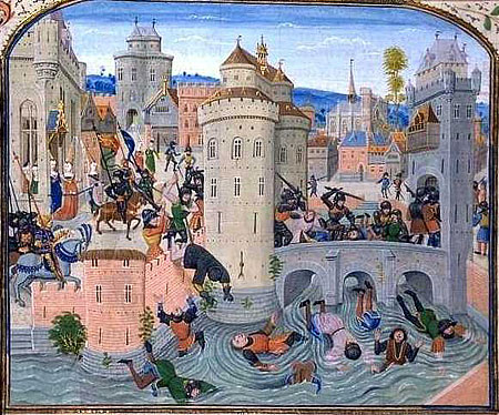 A França encontrava-se arruinada pela guerra, o que levou a graves crises internas. Devido à falta de recursos e aos impostos elevados, os camponeses franceses se rebelaram contra a nobreza nas chamadas jacqueries. Apesar disso, nesse mesmo momento o exército francês pôde se reestruturar e conseguiu recuperar alguns territórios que haviam sido perdidos para a Inglaterra. (Imagem: Wikimedia Commons) A França encontrava-se arruinada pela guerra, o que levou a graves crises internas. Devido à falta de recursos e aos impostos elevados, os camponeses franceses se rebelaram contra a nobreza nas chamadas jacqueries. Apesar disso, nesse mesmo momento o exército francês pôde se reestruturar e conseguiu recuperar alguns territórios que haviam sido perdidos para a Inglaterra. (Imagem: Wikimedia Commons)