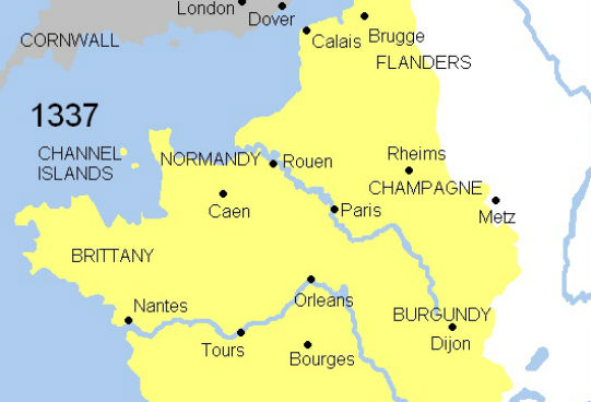 Eduardo III chegou a reconhecer Felipe VI como rei, mas uma disputa entre eles por territórios franceses acabou levando à guerra. A tensão envolvia o condado de Flandres, região fornecedora de lã onde burgueses favoráveis aos ingleses se rebelaram. As forças reais francesas neutralizaram os rebeldes e os vassalos franceses tomaram as terras inglesas na região. (Imagem: Wikimedia Commons) Eduardo III chegou a reconhecer Felipe VI como rei, mas uma disputa entre eles por territórios franceses acabou levando à guerra. A tensão envolvia o condado de Flandres, região fornecedora de lã onde burgueses favoráveis aos ingleses se rebelaram. As forças reais francesas neutralizaram os rebeldes e os vassalos franceses tomaram as terras inglesas na região. (Imagem: Wikimedia Commons)