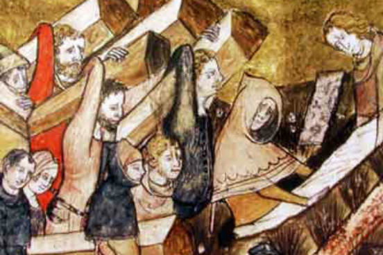 Durante o século XIV, o crescimento da fome, das pestes e da guerra levaram a uma forte crise no feudalismo. Devido às doenças e também às guerras a população diminuía e, com isso, os senhores feudais aumentavam ainda mais a exploração sobre os servos, que passaram a se rebelar. Além de promoverem revoltas, muitos servos também chegaram a queimar terras e a assassinhar senhores feudais. Essa crise também levou a um fortalecimento dos governos centralizados, já que a estrutura de poder descentralizada não era capaz de solucionar os problemas que apareciam. Assim, os reis foram se fortalecendo e teve início a formação dos estados modernos. (Imagem: Wikimedia Commons) Durante o século XIV, o crescimento da fome, das pestes e da guerra levaram a uma forte crise no feudalismo. Devido às doenças e também às guerras a população diminuía e, com isso, os senhores feudais aumentavam ainda mais a exploração sobre os servos, que passaram a se rebelar. Além de promoverem revoltas, muitos servos também chegaram a queimar terras e a assassinhar senhores feudais. Essa crise também levou a um fortalecimento dos governos centralizados, já que a estrutura de poder descentralizada não era capaz de solucionar os problemas que apareciam. Assim, os reis foram se fortalecendo e teve início a formação dos estados modernos. (Imagem: Wikimedia Commons)