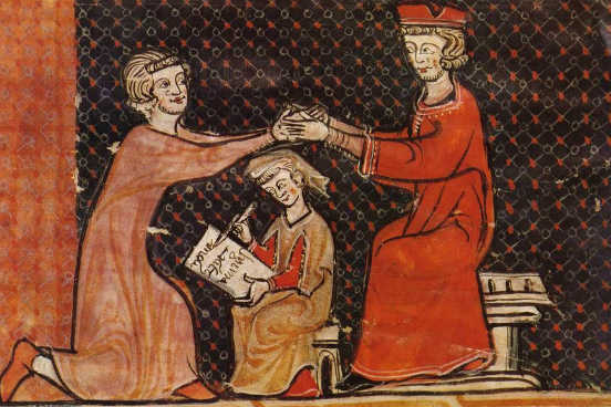 Já entre os elementos germanos presentes no feudalismo estão: o beneficium, quando guerreiros recebiam terras de chefes militares; o comitatus, laços de fidelidade estabelecidos entre um chefe militar e seus guerreiros; e a economia agropastoril, que era agrária, de subsistência e voltada para a criação de animais. (Imagem: Wikimedia Commons) Já entre os elementos germanos presentes no feudalismo estão: o beneficium, quando guerreiros recebiam terras de chefes militares; o comitatus, laços de fidelidade estabelecidos entre um chefe militar e seus guerreiros; e a economia agropastoril, que era agrária, de subsistência e voltada para a criação de animais. (Imagem: Wikimedia Commons)