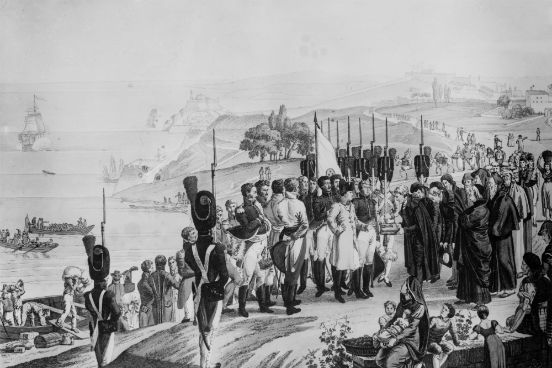 O enfraquecimento do poder francês era evidente, o que facilitou a invasão da França pelos povos dominados por Napoleão. Em 1814, o imperador foi preso e exilado na ilha de Elba, na costa da Itália. A imagem representa a chegada de Napoleão à ilha. (Imagem: Hulton Archive/Getty Images) O enfraquecimento do poder francês era evidente, o que facilitou a invasão da França pelos povos dominados por Napoleão. Em 1814, o imperador foi preso e exilado na ilha de Elba, na costa da Itália. A imagem representa a chegada de Napoleão à ilha. (Imagem: Hulton Archive/Getty Images)