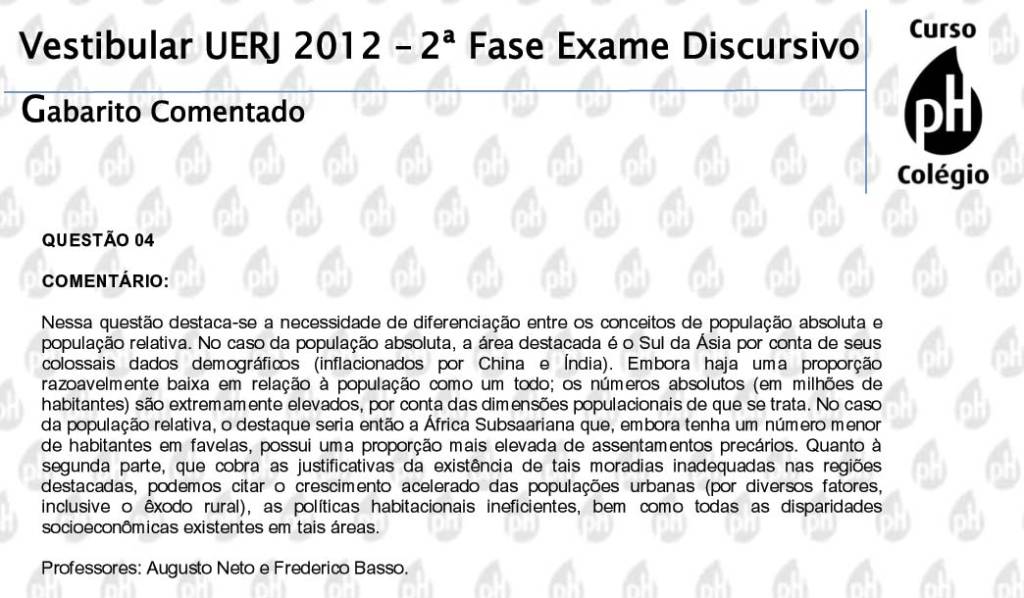 Uerj 2012 – Geografia (questão 4)