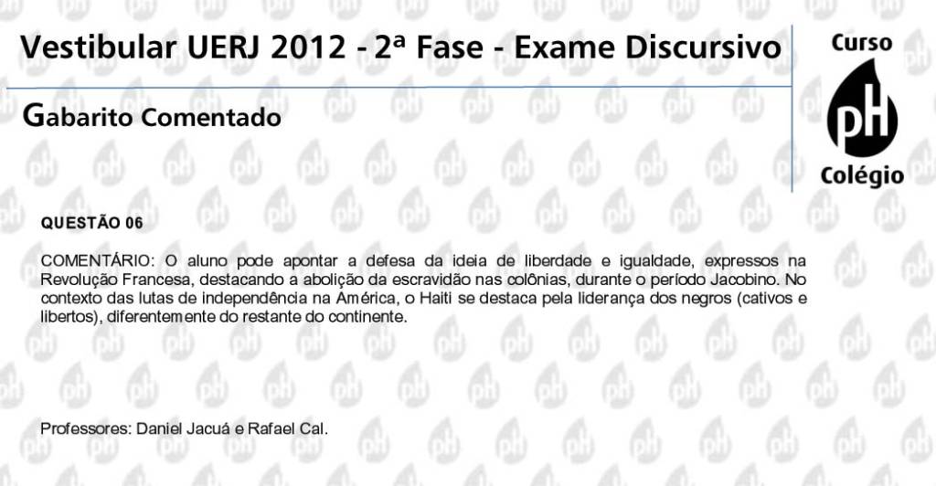 Uerj 2012 – História (questão 6)