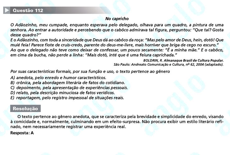 Enem 2011: Questão 112 – Linguagens e Códigos (prova amarela)