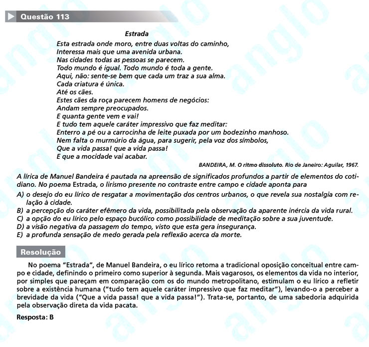 Enem 2011: Questão 113 – Linguagens e Códigos (prova amarela)