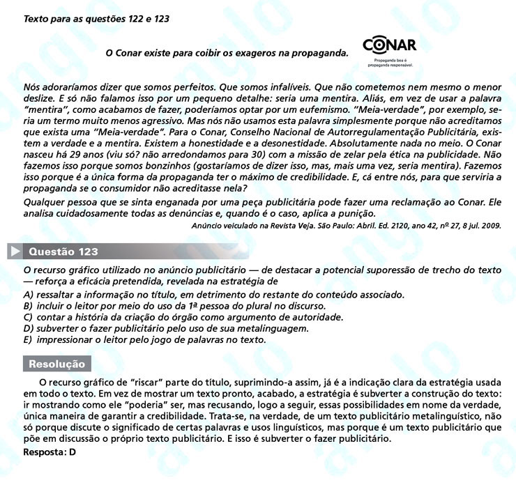 Enem 2011: Questão 123 – Linguagens e Códigos (prova amarela)