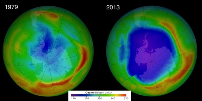 Na década de 80, cientistas alertaram o mundo sobre a redução da camada de ozônio. Organizações e a população ouviram o recado e diminuíram o uso de produtos com CFC (clorofluorcarbonetos). Em 2014, a ONU divulgou que os esforços surtiram resultados. A camada de Ozônio está se recuperando. Até 2050, voltará ao normal. (Imagem: NASA) Na década de 80, cientistas alertaram o mundo sobre a redução da camada de ozônio. Organizações e a população ouviram o recado e diminuíram o uso de produtos com CFC (clorofluorcarbonetos). Em 2014, a ONU divulgou que os esforços surtiram resultados. A camada de Ozônio está se recuperando. Até 2050, voltará ao normal. (Imagem: NASA)