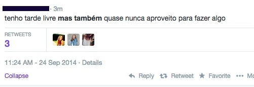 A expressão mas também é uma conjunção aditiva e dá a ideia de soma, adição. No caso do tweet, a ideia da autora era dar a impressão de oposição: apesar de ter a tarde livre, ela nunca aproveita para fazer algo. Por isso, deveria ter utilizado apenas o mas. Um emprego correto do mas também está na frase: Sou uma boa amiga, mas também vingativa quando provocam. Nesse caso, uma característica se soma a outra.