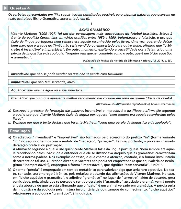 Unicamp 2012: Questão 4 (segunda fase) – Português