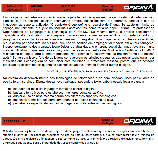 Enem 2015: correção da questão 122