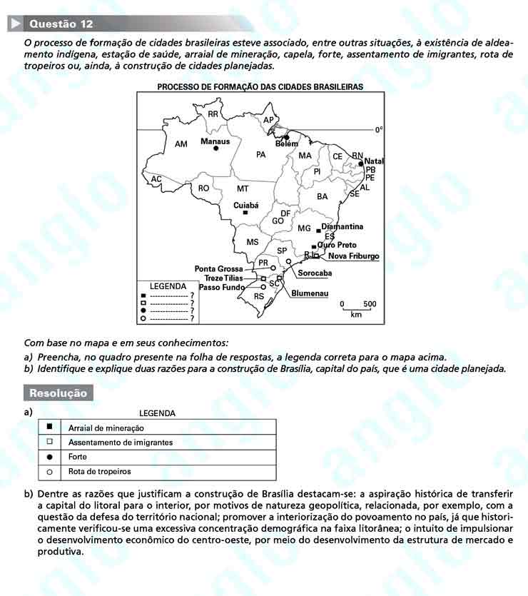 Fuvest 2011 – segunda fase: Questão 12 – Conhecimentos Gerais