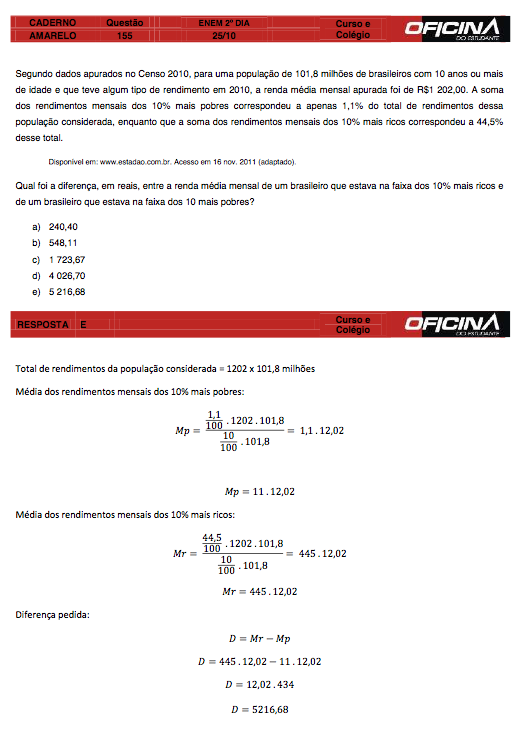 Enem 2015: correção da questão 155