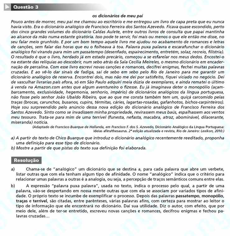 Unicamp 2011 – segunda fase: Questão 3 – Português
