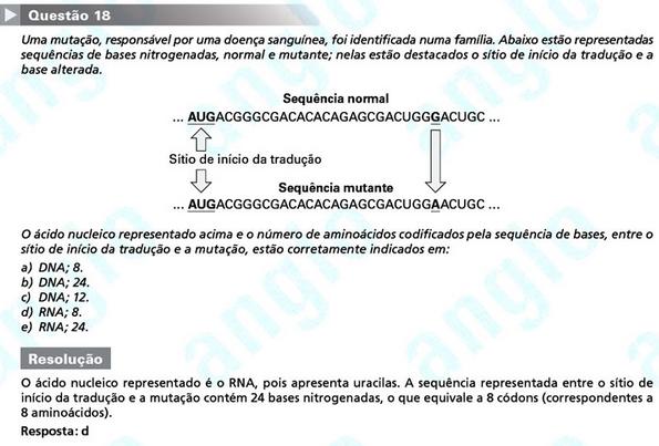 Primeira fase Fuvest 2012: questão 18 (prova V)