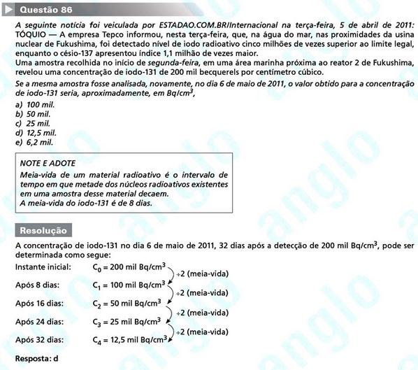 Primeira fase Fuvest 2012: questão 86 (prova V)