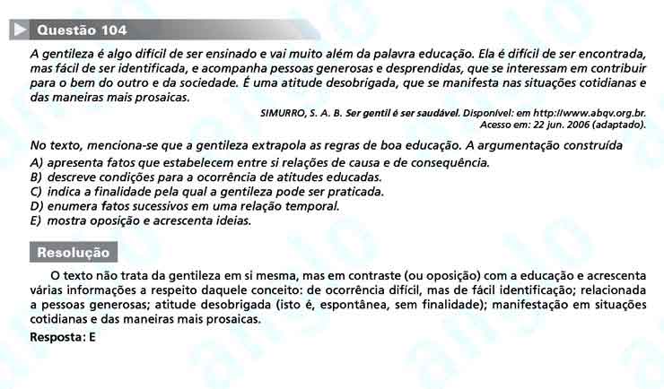 Enem 2010: Questão 104 – Linguagens e Códigos (prova amarela)