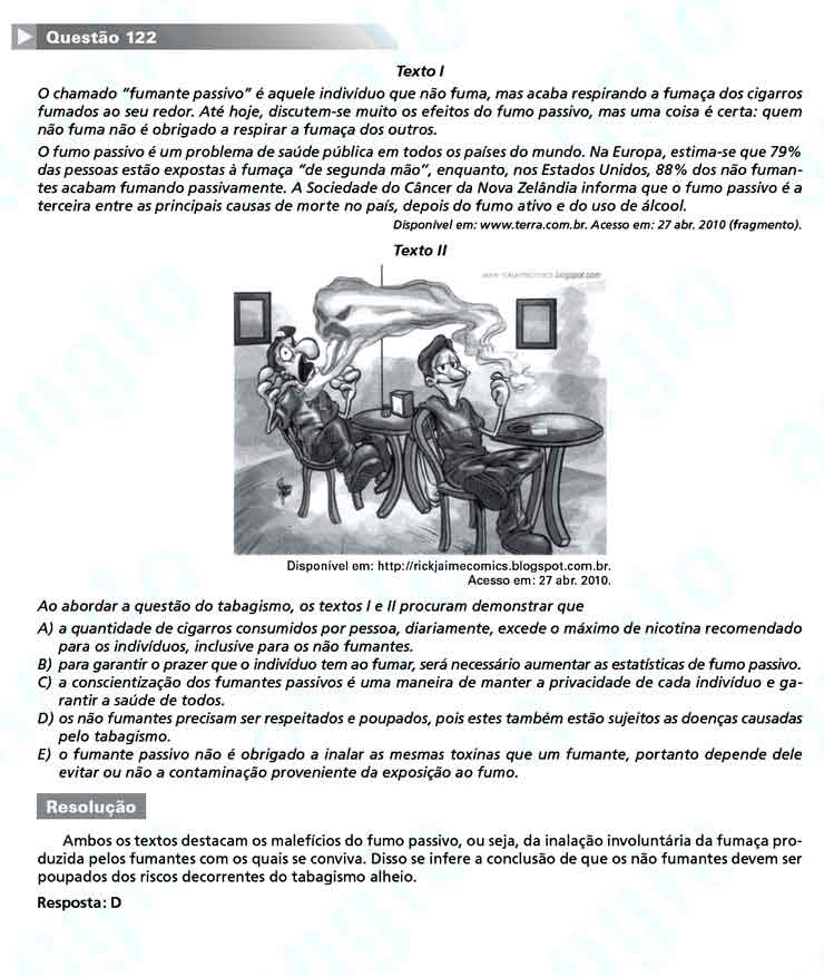 Enem 2010: Questão 122  – Linguagens e Códigos (prova amarela)