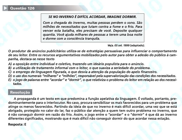 Enem 2011: Questão 126 – Linguagens e Códigos (prova amarela)