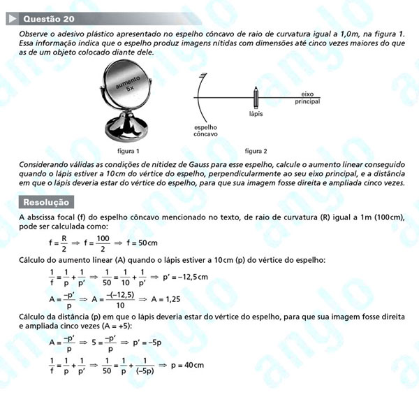 Unesp 2012 – segunda fase: questão 20 – Ciências da Natureza