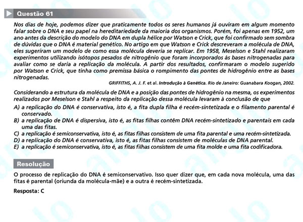 Enem 2011: Questão 61 – Ciências da Natureza (prova azul)