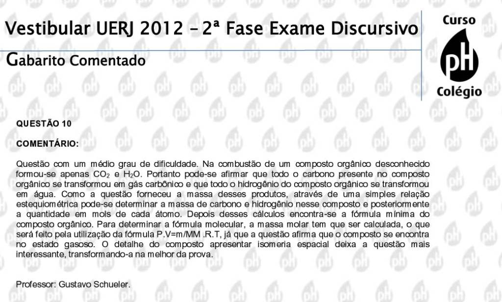 Uerj 2012 – Química (questão 10)