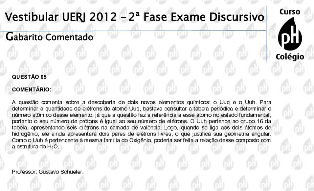 Uerj 2012 – Química (questão 5)